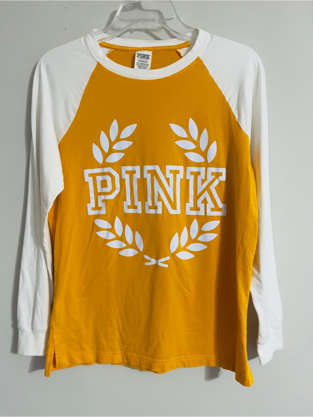 Pink Victoria's Secret Raglan T-Shirt 100% Cotton Baseball Long Sleeve Tee small